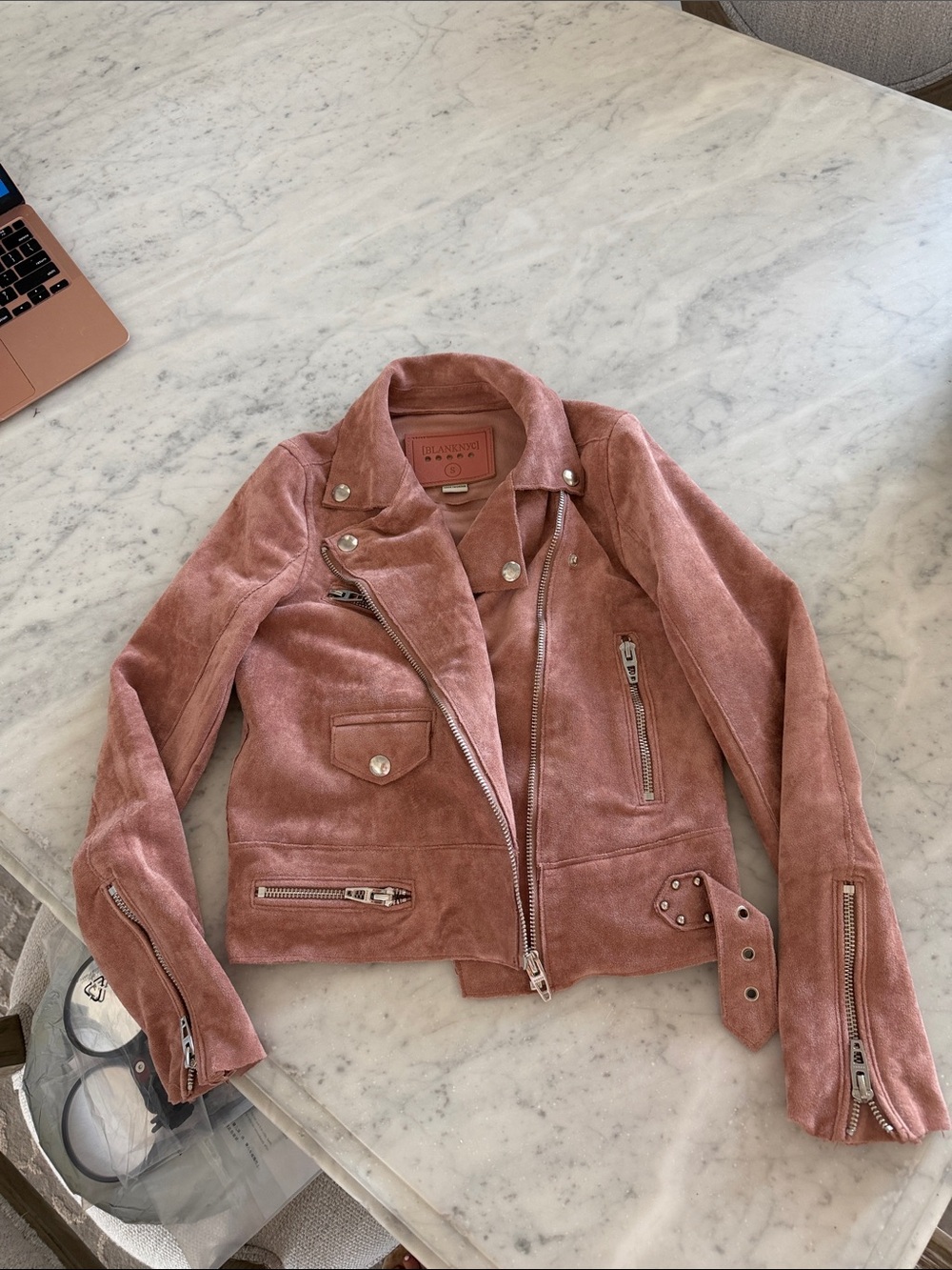 Blank NYC Dusty Rose Suede Moto Jacket